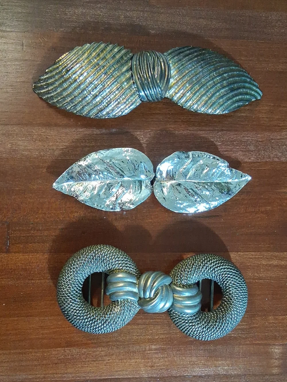 3 Mimi Di N Silver Tone Leaf and Knot Belt Buckles 1981 1987 1989
